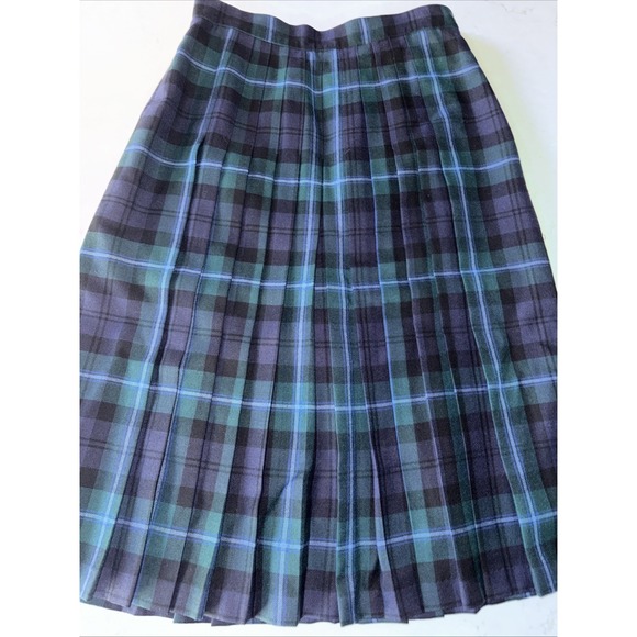 Pitlochry Dresses & Skirts - PITLOCHRY Scotland Pure Wool Pleated Tartan Skirt Womens 18 Lined Kilt Green VTG